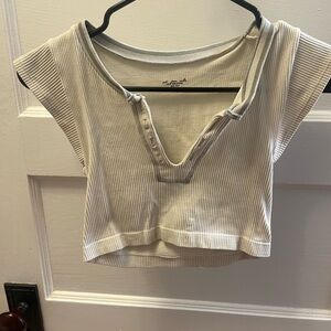 Urban Outfitters Ribbed V-Notch Crop Top - Cream